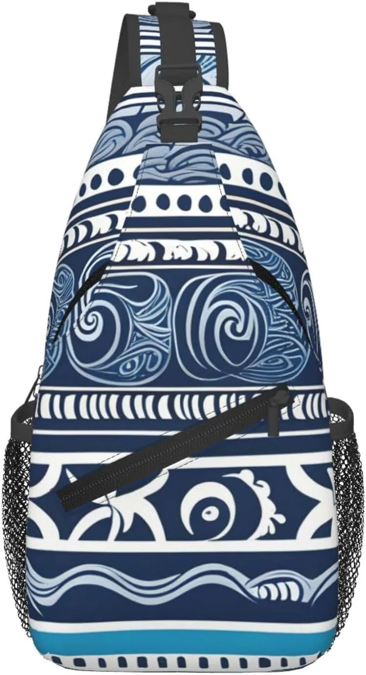 Cross Chest Bag Diagonally - Quality, Durable, and Spacious Shoulder Bag for Men and Women Blue Polynesian Maori Tribal Pattern Prints