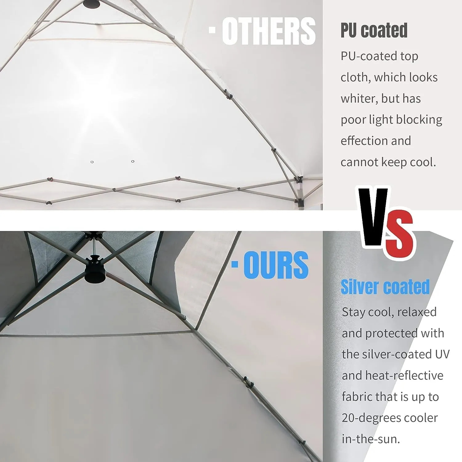CROWN SHADES 10x10 Pop Up Canopy - Beach Tent with One Push Setup - Easy Outdoor Sun Shade for Events, Parties, Camping - Gazebo with STO-N-Go Cover Bag, Silver Coated Top, Blue