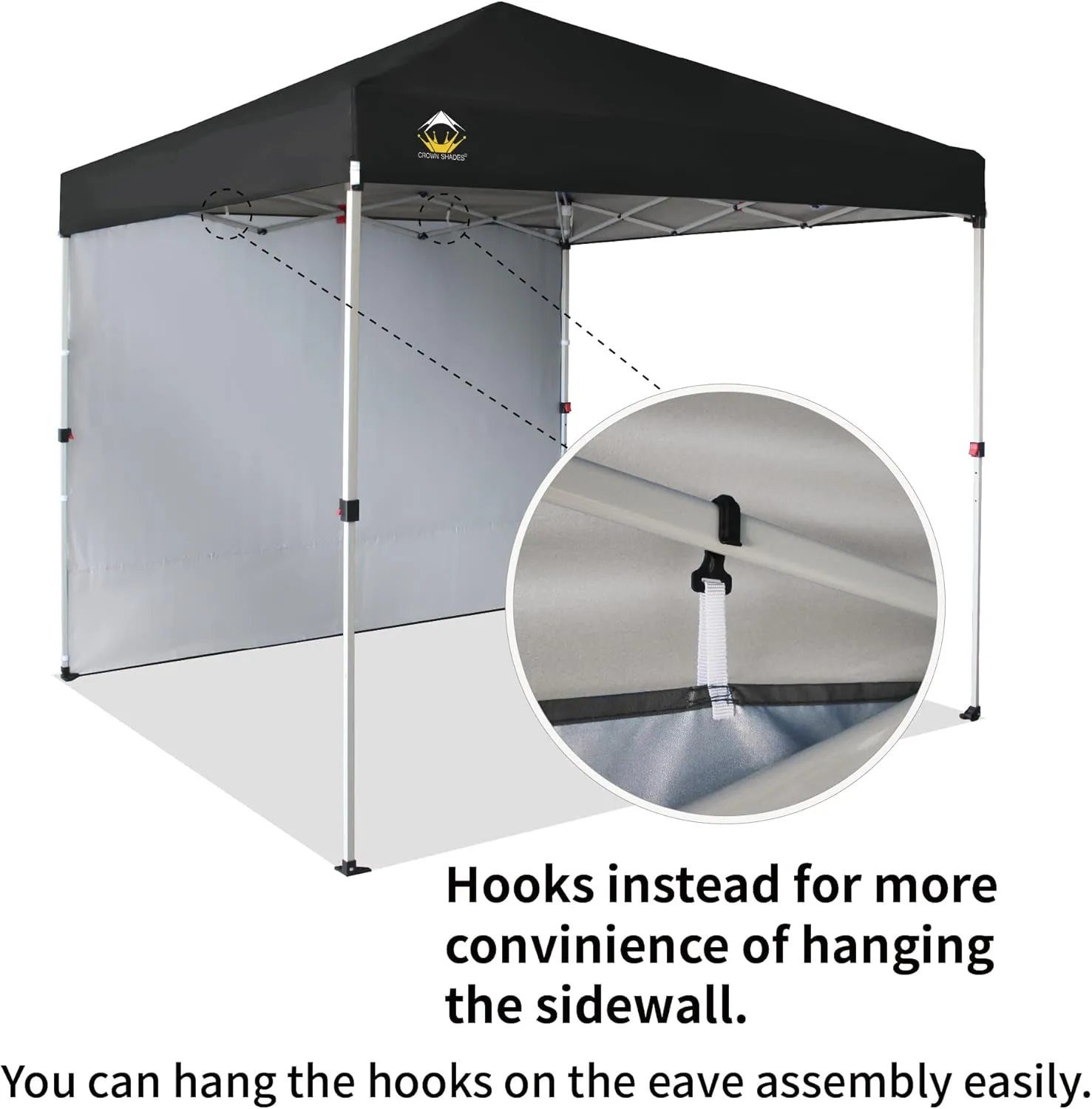 CROWN SHADES 8x8 Pop Up Canopy with 1 Side Wall - Beach Tent with One Push Setup - Outdoor Sun Shade for Events, Parties, Camping - Gazebo with STO-N-Go Cover Bag (Black)