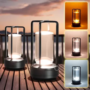 Crystal Lantern Lights Set of 2, Czgor Battery Operated Rechargeable Cordless Crystal Table Lamp with 3-Color, Small LED Desk Lamp for Indoor/Outdoor Patio Camping Bedroom Bar Restaurant(Black)