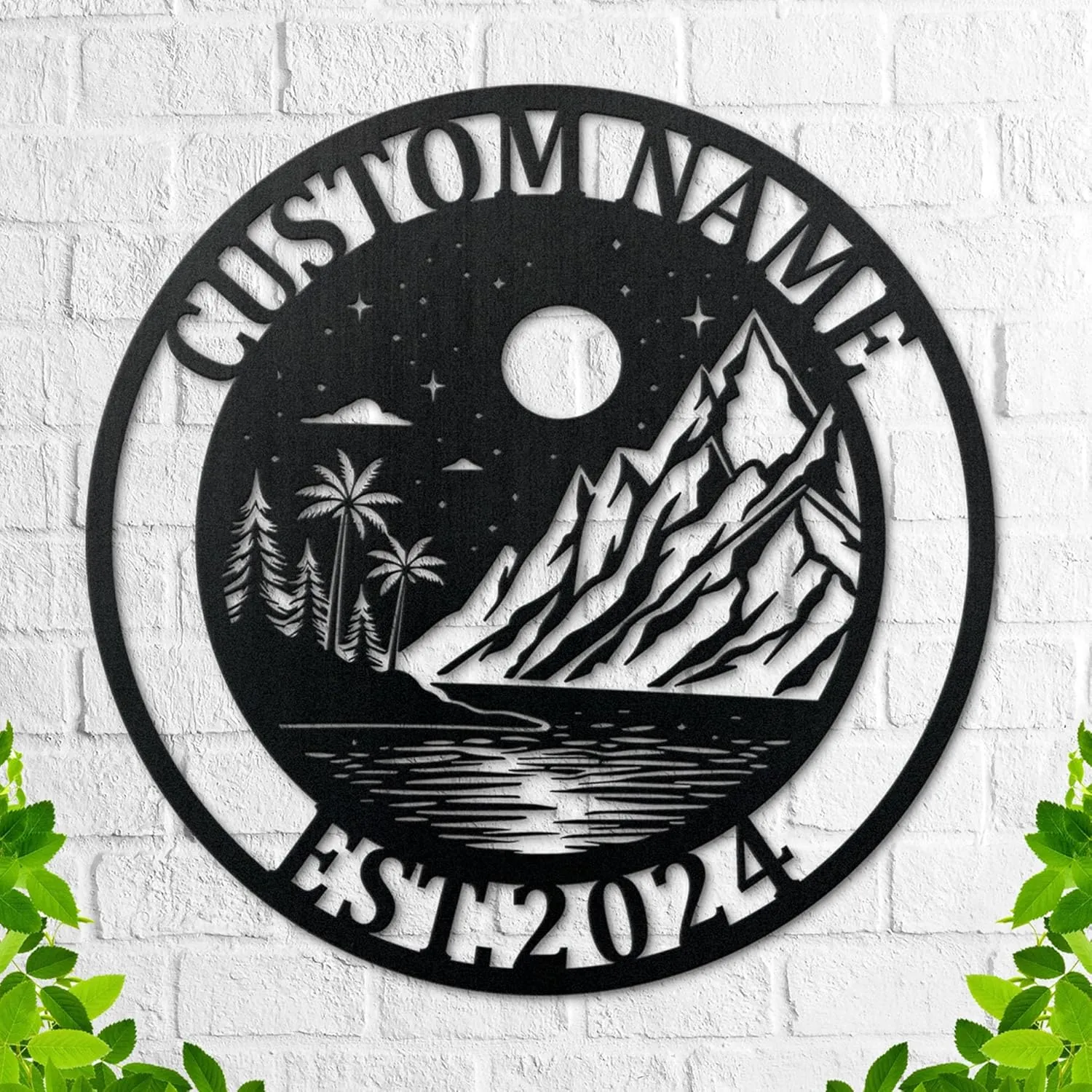 Custom Mountain Metal Sign,Personalized Beach Metal Wall Art,Mountain Beach Camping Wall Decor,Beach Campfire Name Sign,Sunset Beach Nautical Decor,Outdoor Decor Cabin Sign