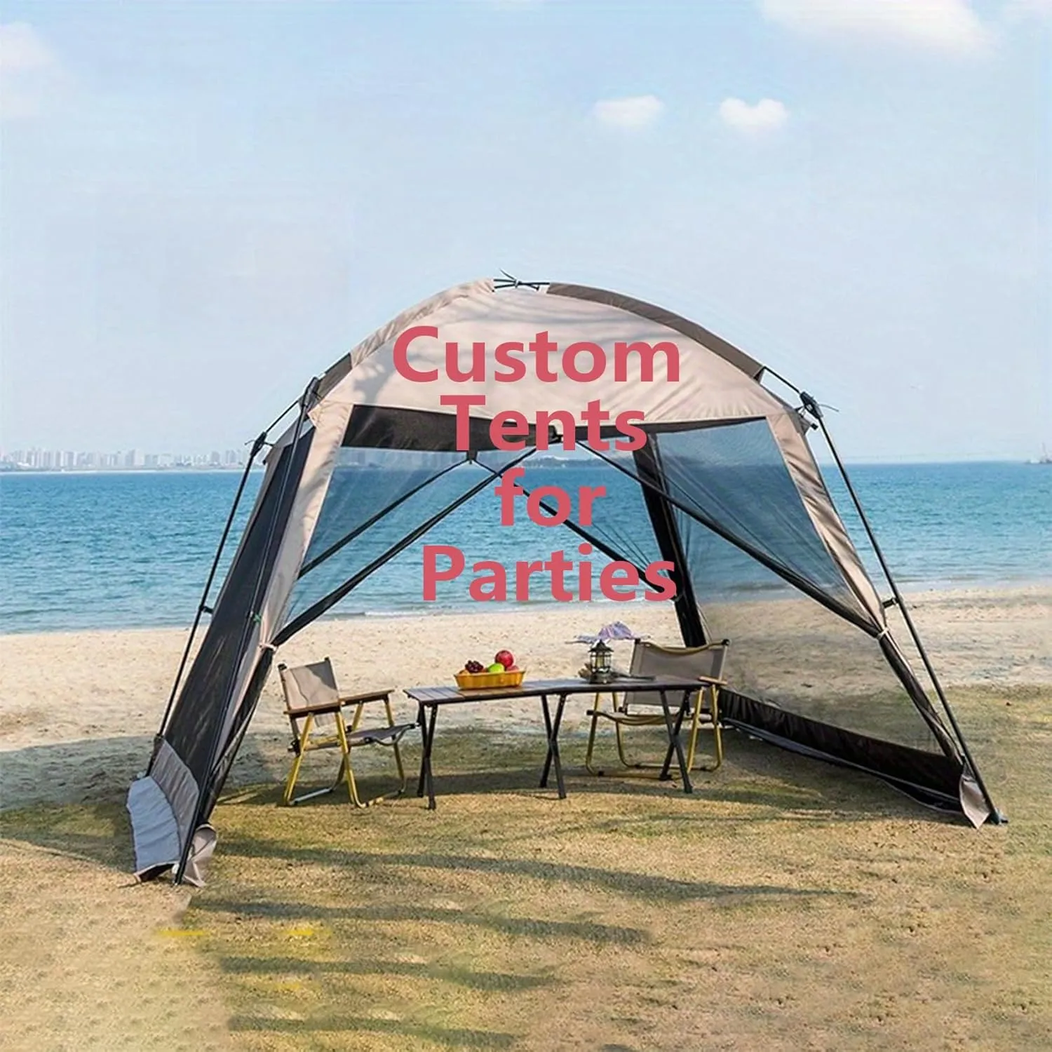 Custom Pattern Pop Up Beach Tent, Easy Setup Lightweight Camping Tent with 360° Mesh, UV & Waterproof for Camping, Parties, Picnics