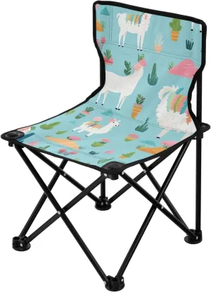 Cute Alpaca Flowers (2) Portable Outdoor Folding Chair Anti-Slip Padded Oxford Cloth Stool Camping Chair Small for Beach Hiking Fishing Gardening Quad Camp Chair