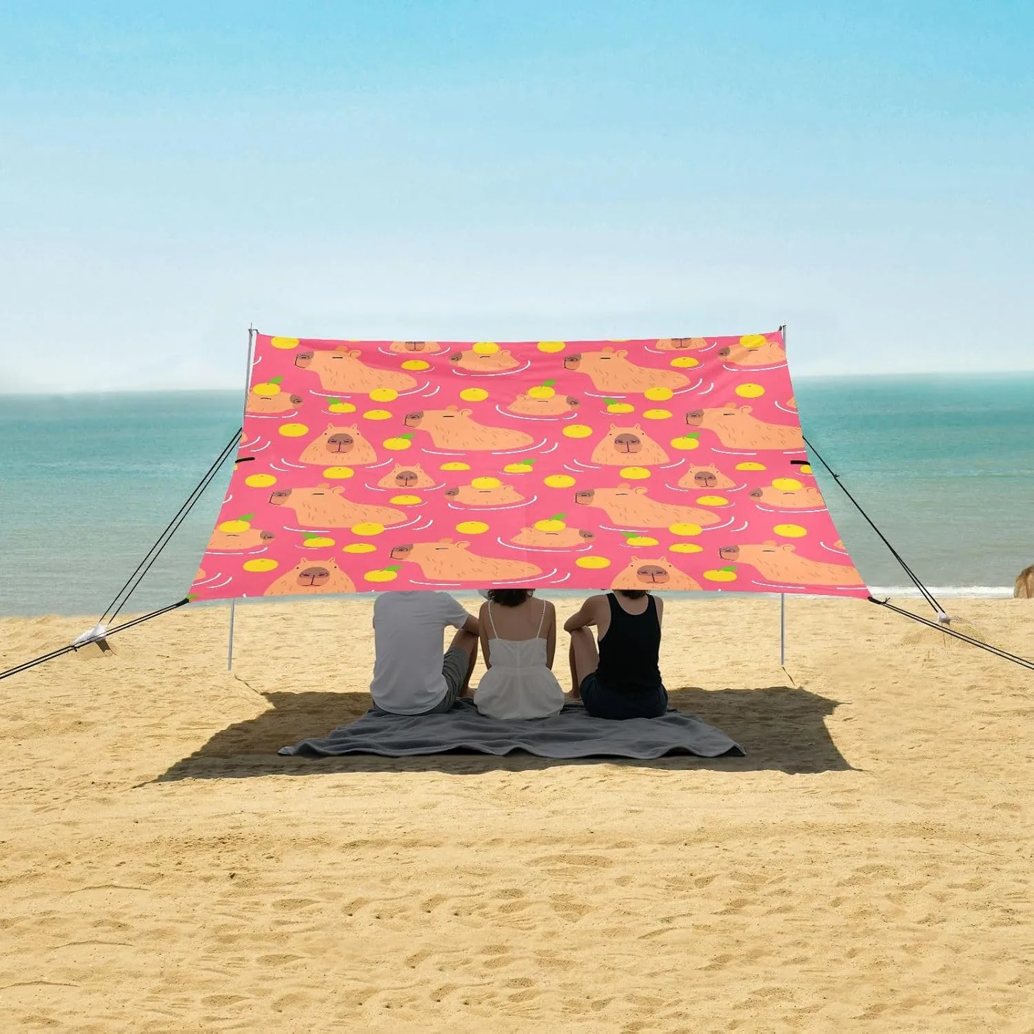 Cute Capybara Fruits Pink Beach Camping Tent Sun Shelter for Whole Family, Beach Shade Canopy with UPF50  UV Protection,Easy Set Up and Carry,Outdoor Shade for Trips, Fishing, Backyard Fun Picn