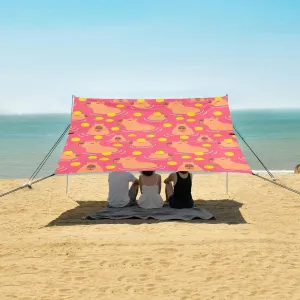 Cute Capybara Fruits Pink Beach Camping Tent Sun Shelter for Whole Family, Beach Shade Canopy with UPF50  UV Protection,Easy Set Up and Carry,Outdoor Shade for Trips, Fishing, Backyard Fun Picn