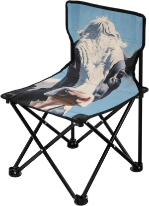 Cute Cow Portable Outdoor Folding Chair Anti-Slip Padded Oxford Cloth Stool Camping Chair Small for Beach Hiking Fishing Gardening Quad Camp Chair