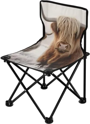 Cute Highland Cattle Portable Outdoor Folding Chair Anti-Slip Padded Oxford Cloth Stool Camping Chair Small for Beach Hiking Fishing Gardening Quad Camp Chair