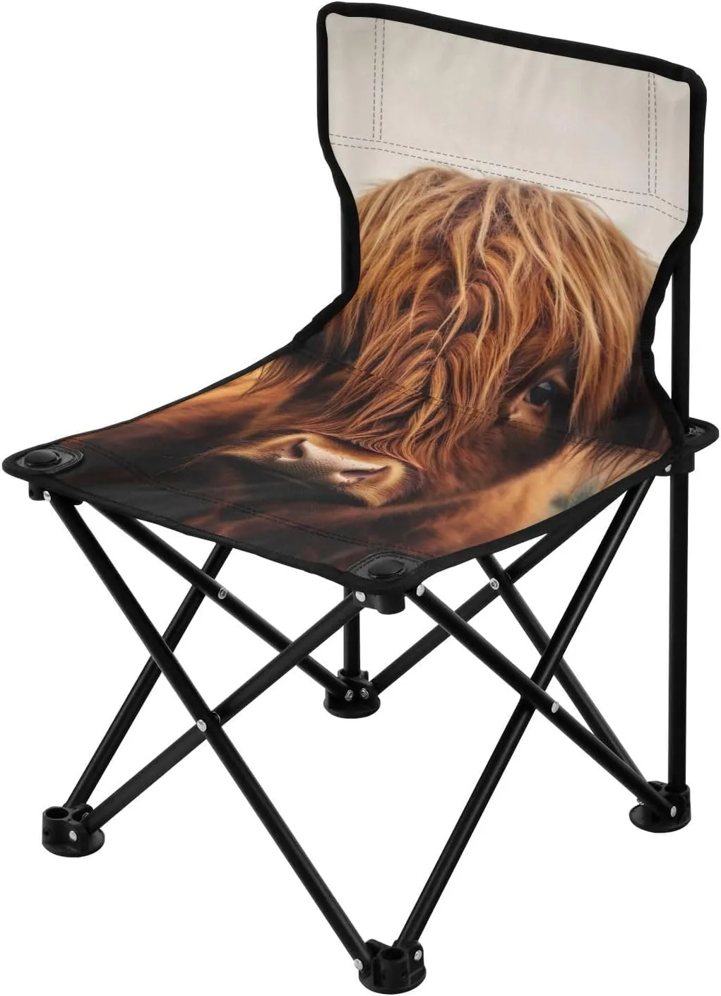 Cute Highland Cattle Portable Outdoor Folding Chair Anti-Slip Padded Oxford Cloth Stool Camping Chair Small for Beach Hiking Fishing Gardening Quad Camp Chair