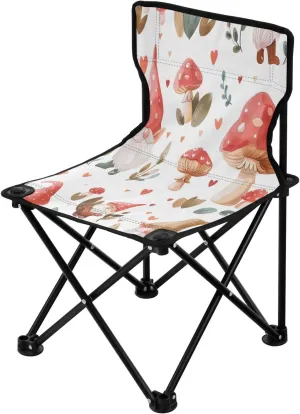 Cute Mushroom Portable Outdoor Folding Chair Anti-Slip Padded Oxford Cloth Stool Camping Chair Small for Beach Hiking Fishing Gardening Quad Camp Chair