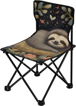 Cute Sloth Portable Outdoor Folding Chair Anti-Slip Padded Oxford Cloth Stool Camping Chair Small for Beach Hiking Fishing Gardening Quad Camp Chair
