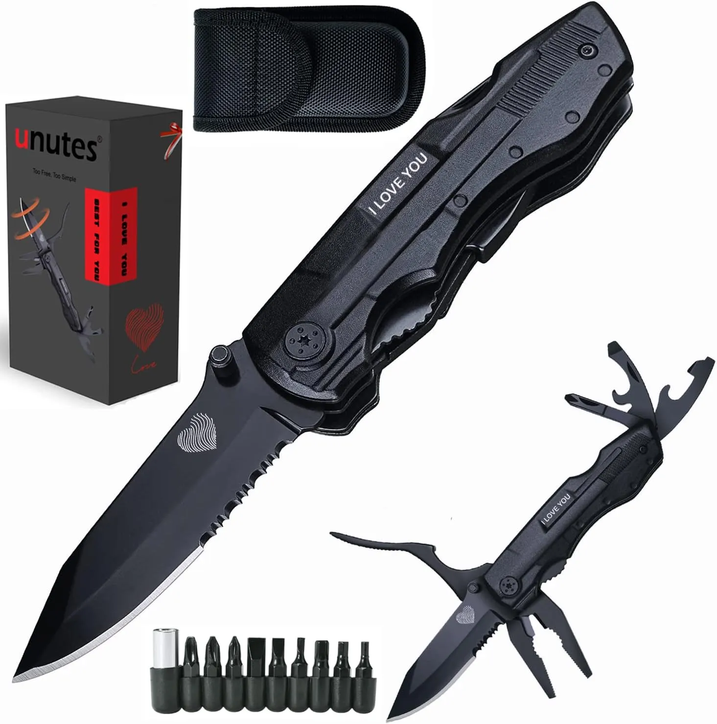 Dad Gifts for Fathers Day from Daughter, Wife, Multitool Pocket Knife for Men, Multi Tool Tactical Plier With Nylon Sheath, Mens Gifts Ideas 'I LOVE YOU'