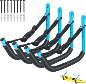 DEDU Kayak Storage Rack, Kayak Wall Mount Hangers 4 Pack, Paddle Board Holder Wall Mount Kayak Storage Hooks 15 Inch with Lashing Straps for Hanging Canoe Surfboard Snowboard Ladders Bikes
