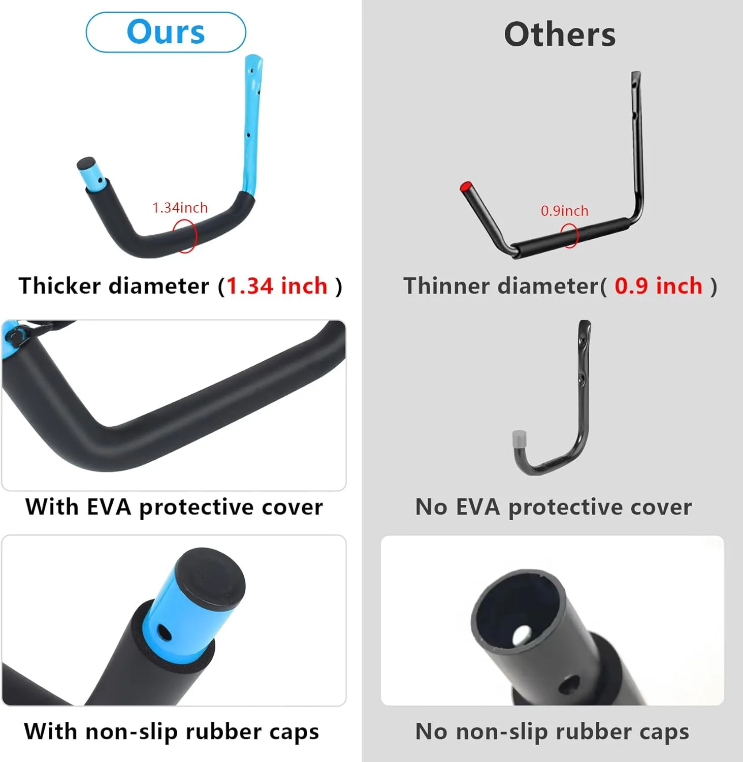 DEDU Kayak Storage Rack, Kayak Wall Mount Hangers 4 Pack, Paddle Board Holder Wall Mount Kayak Storage Hooks 15 Inch with Lashing Straps for Hanging Canoe Surfboard Snowboard Ladders Bikes