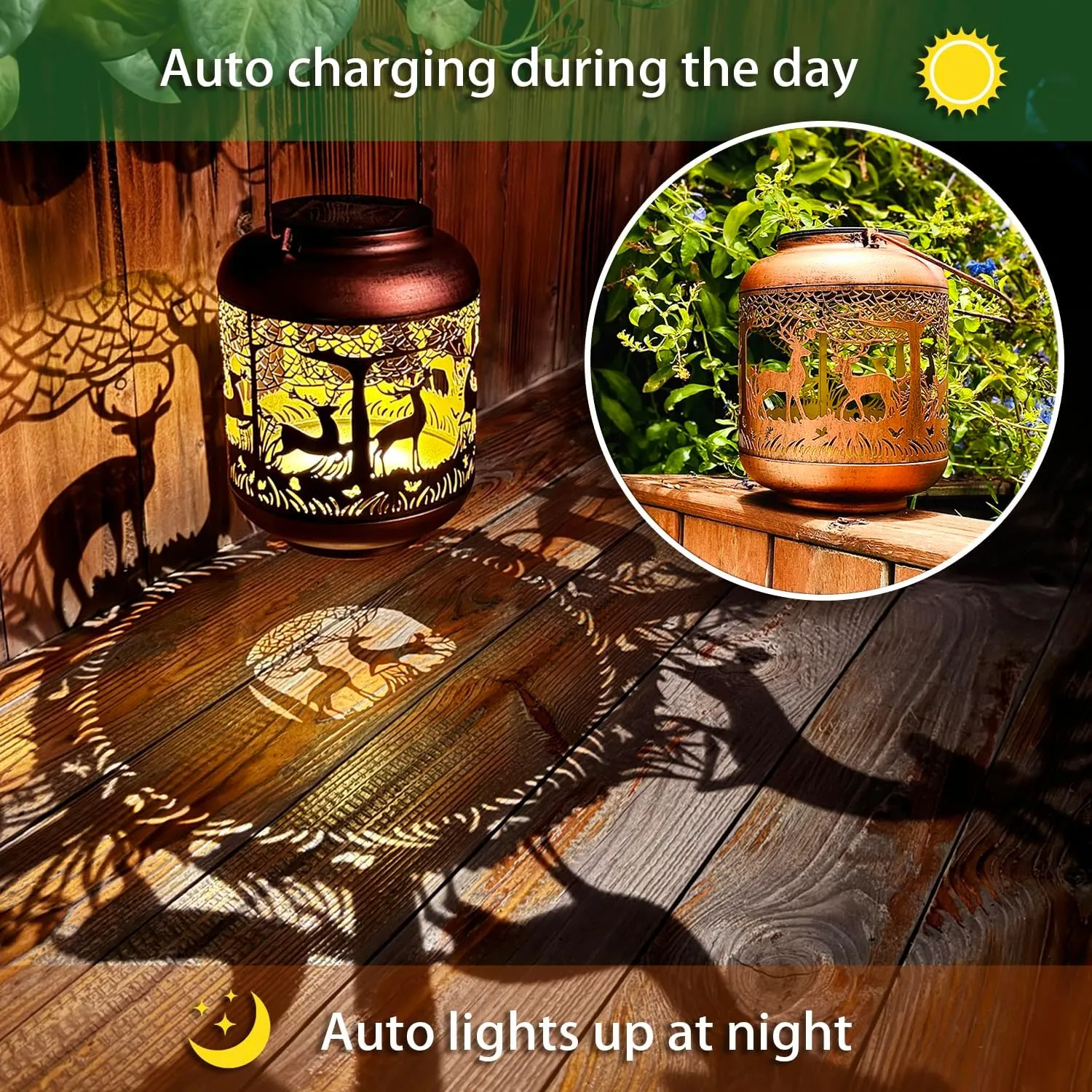 Deer Solar Lanterns Outdoor Waterproof Hanging Solar Lights Deer Gifts for Women Men Metal Decorative LED Lanterns for Yard, Patio, Lawn, Tabletop, Pathway, Landscape, Garden Decor
