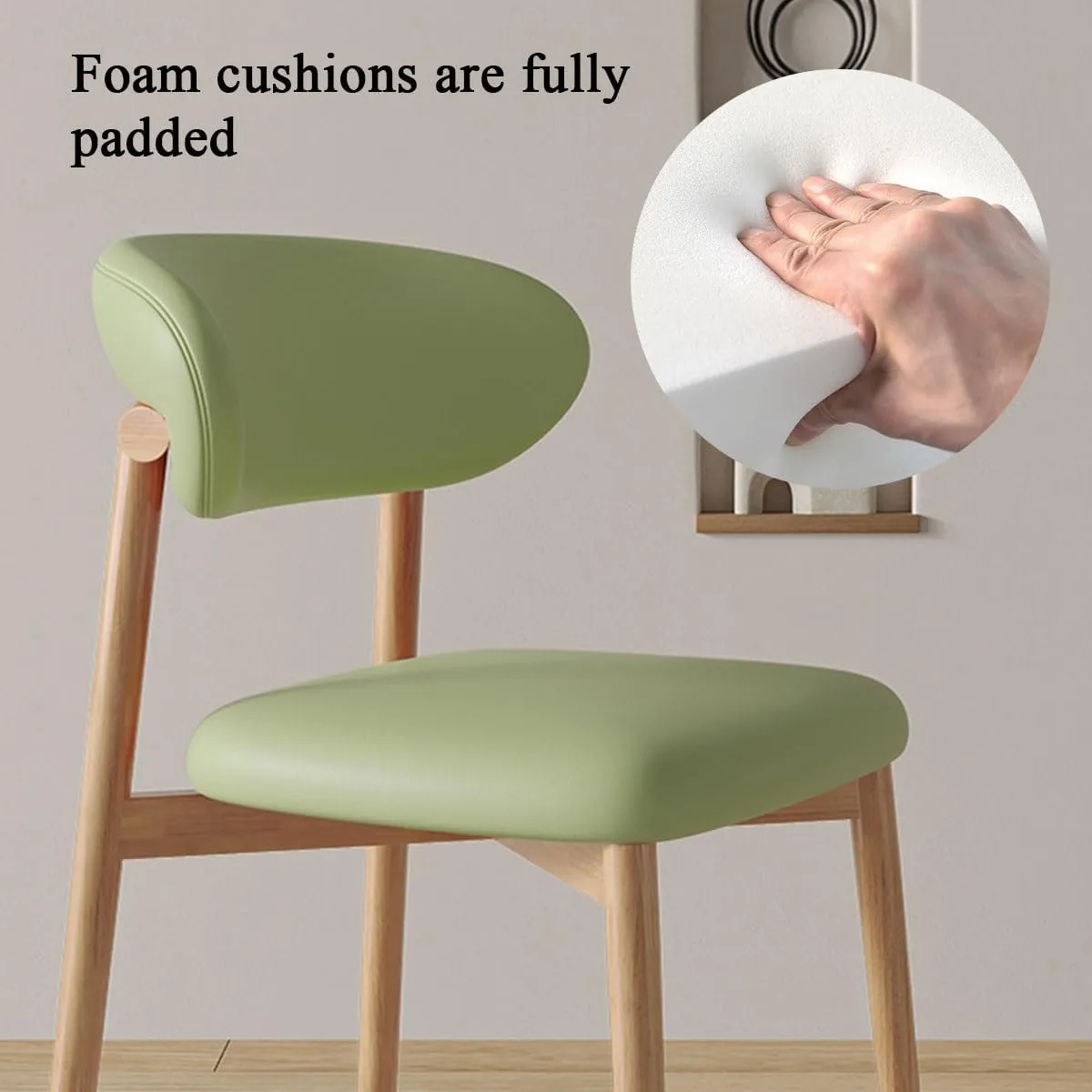 Dining Chairs Solid Wood Study Chair Ergonomic Curved Backrest Corner Chairs Mid-Century Faux Leatehr Accent Chair Armless Side Chairs,Leisure Padded Chair(Cherry)