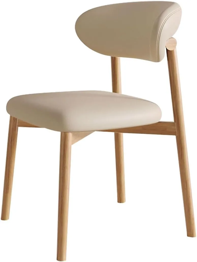 Dining Chairs Solid Wood Study Chair Ergonomic Curved Backrest Corner Chairs Mid-Century Faux Leatehr Accent Chair Armless Side Chairs,Leisure Padded Chair(Cherry)