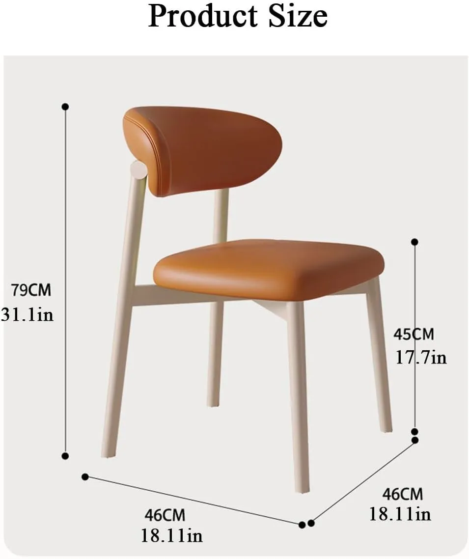Dining Chairs Solid Wood Study Chair Ergonomic Curved Backrest Corner Chairs Mid-Century Faux Leatehr Accent Chair Armless Side Chairs,Leisure Padded Chair(Cherry)