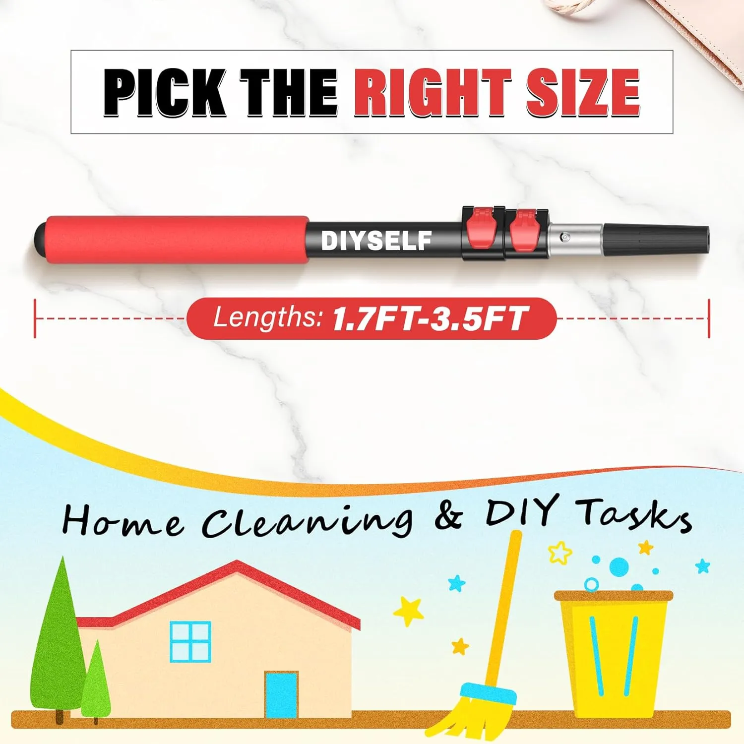 DIYSELF 3.5 FT Extension Pole, 1.5-3.5 Ft Telescoping Pole, Paint Roller Extension Pole, Paint Extension Pole, Paint Pole, Extendable Pole, Paint Roller Pole, Telescopic Pole for Cleaning