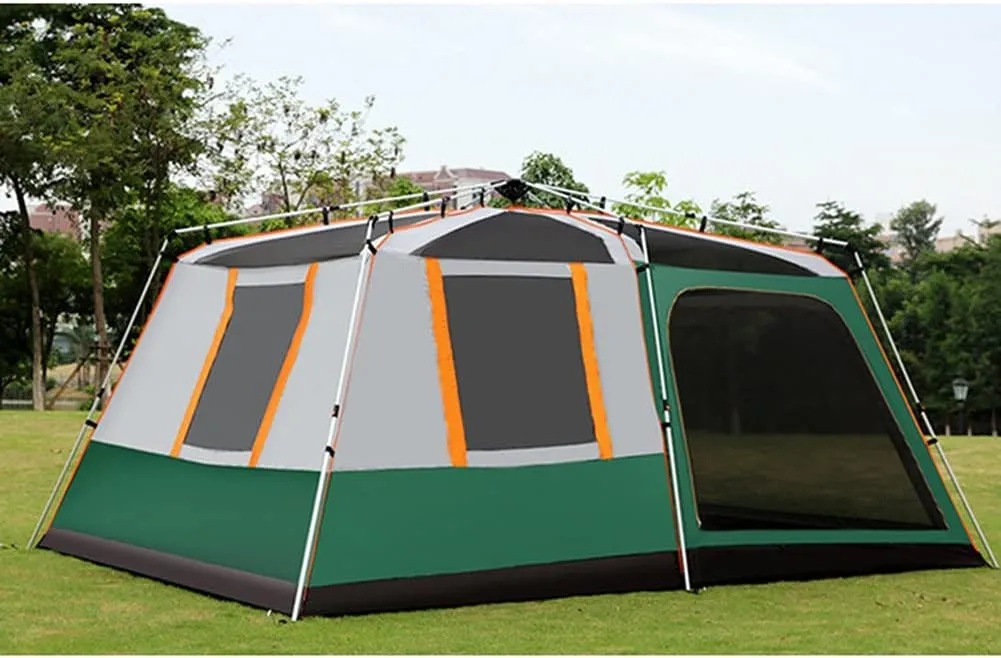 Dome Tent with Porch Automatic Pop Up Tent Sun Shelter Easy Set Up Double Layer Family Camping Tents with Carrying Bag for Outdoor Camping, Fishing, BBQ (Coffee Color 5) (Green 5)