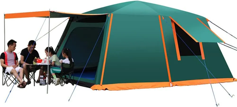 Dome Tent with Porch Automatic Pop Up Tent Sun Shelter Easy Set Up Double Layer Family Camping Tents with Carrying Bag for Outdoor Camping, Fishing, BBQ (Coffee Color 5) (Green 5)