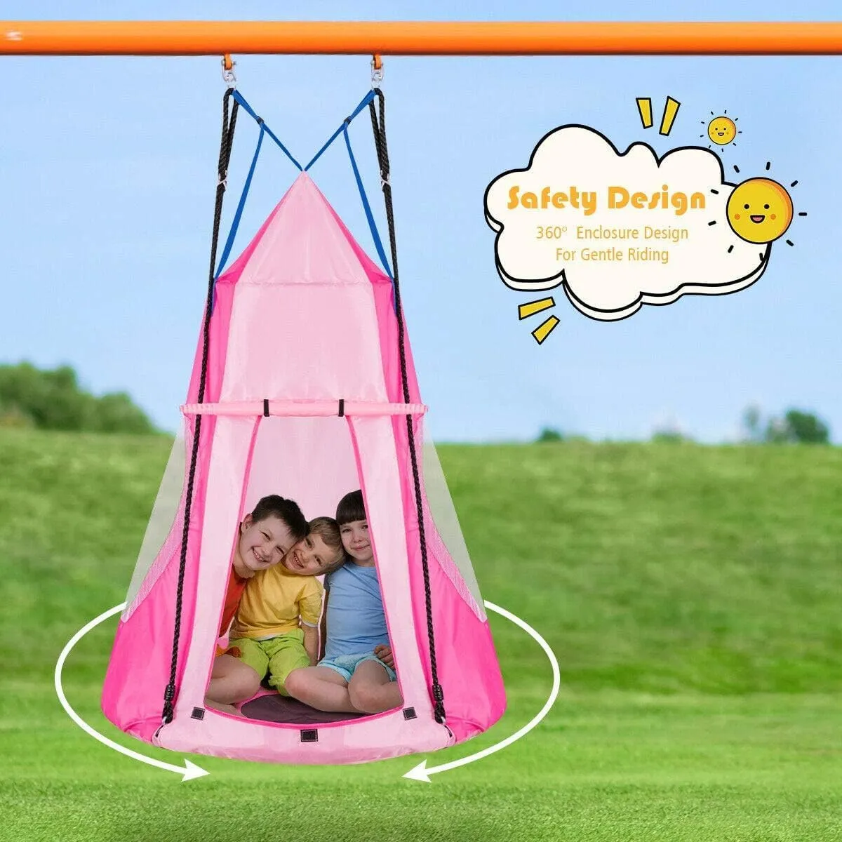 DORTALA Kids Hanging Chair Swing Tent Set, Hammock Nest Pod Hanging Swing Seat for Boys/Girls, Children Swing Play House with Detachable Play Tent, Max Capacity 330 LBS, 40", Pink