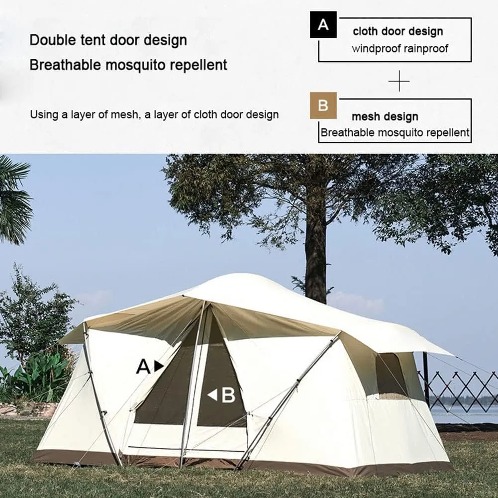 Double Layer Family Camping Tent with 2 Mesh Door & 2 Mesh Windows Instant Cabin Tent 3-4 Person Extra Large Tent for Camping Hiking & Traveling