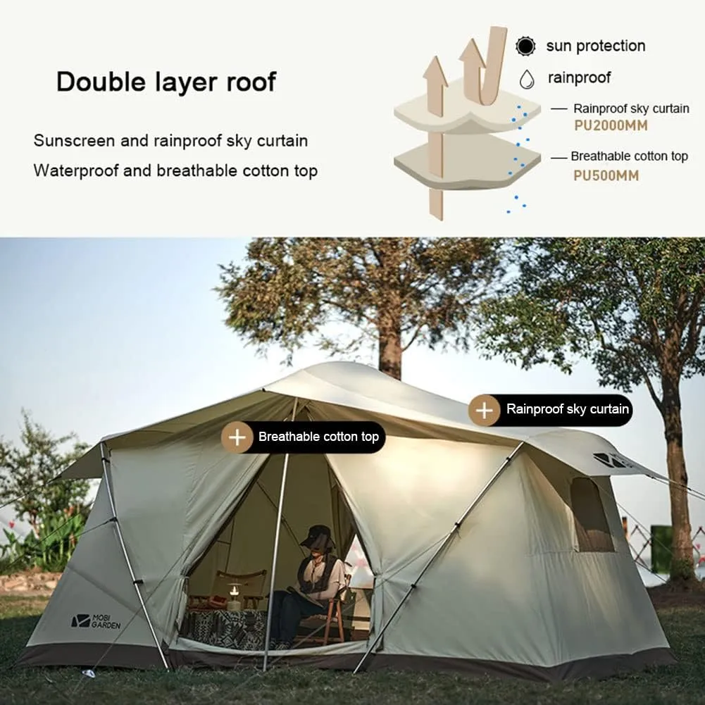 Double Layer Family Camping Tent with 2 Mesh Door & 2 Mesh Windows Instant Cabin Tent 3-4 Person Extra Large Tent for Camping Hiking & Traveling