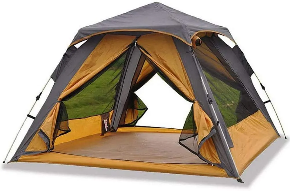 Double Layer Tent 3 Person Portable Waterproof Tents Windproof Family Tent Camping-Tents Ventilated Mesh Windows for All Seasons Yellow