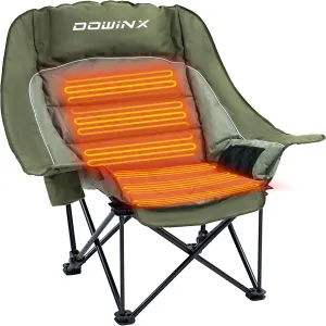 Dowinx Heated Camping Chair for Adults - Oversized Extra Large Folding Chair with Adjustable Padded Seat, Cup Holder, 400 lbs Capacity, Green