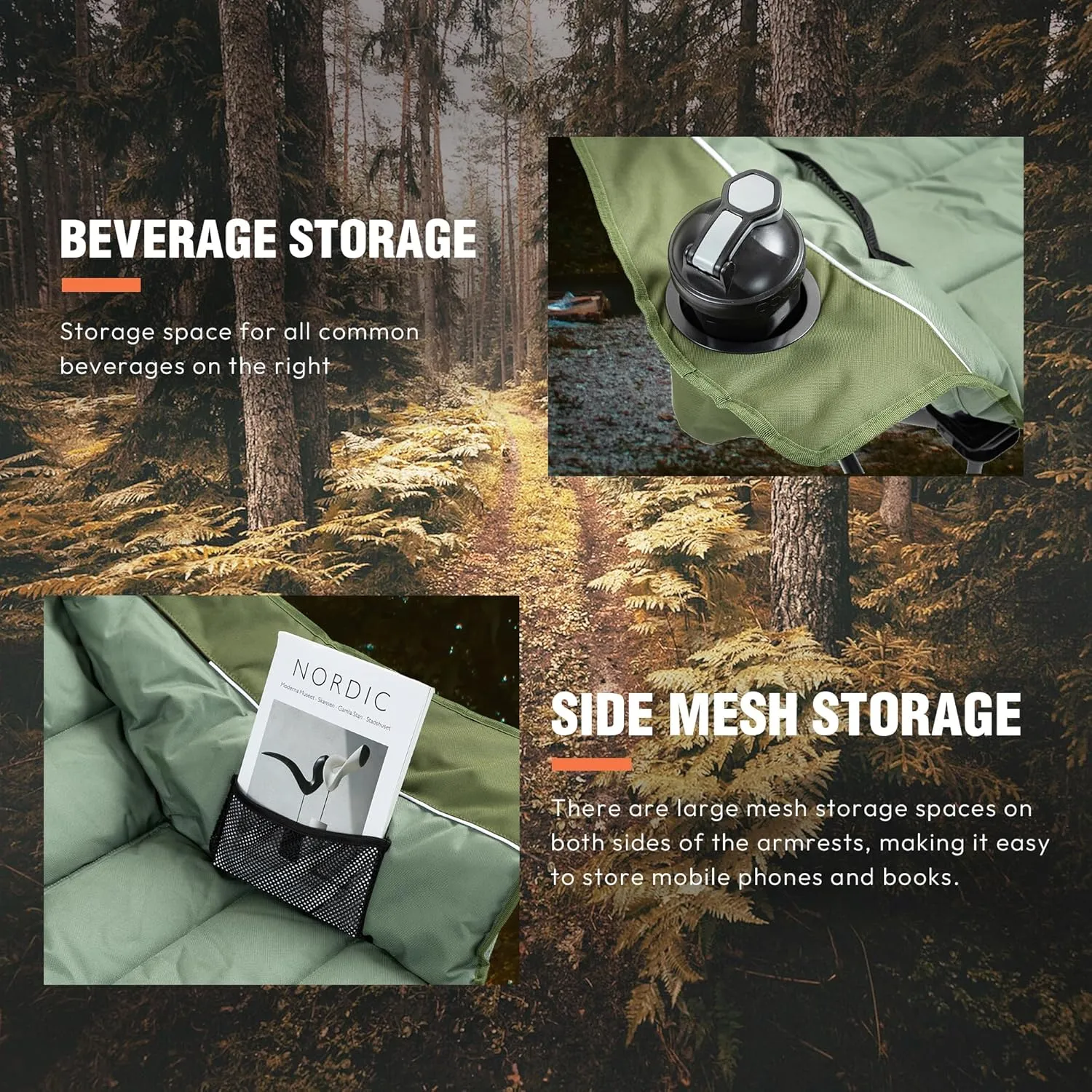Dowinx Heated Camping Chair for Adults - Oversized Extra Large Folding Chair with Adjustable Padded Seat, Cup Holder, 400 lbs Capacity, Green
