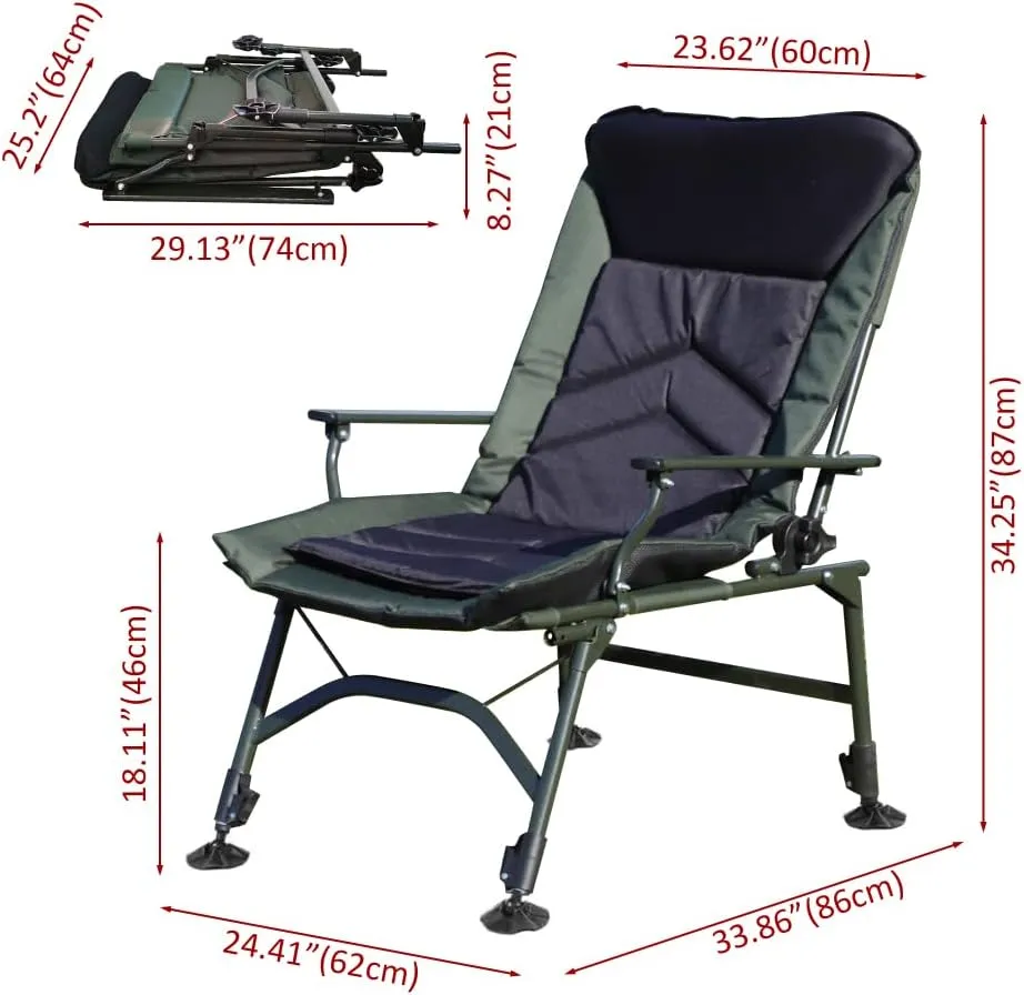 Downloads: 129 Camping Lounge Chair, Portable Folding Reclining Camping Chair with Adjustable backrest for Indoor and Outdoor Camping Beach Hiking Fishing, Green Black