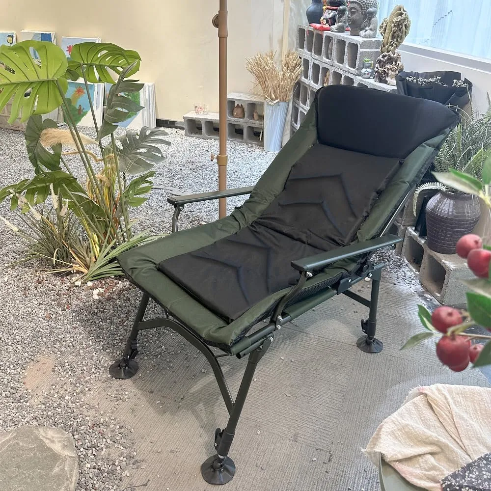 Downloads: 129 Camping Lounge Chair, Portable Folding Reclining Camping Chair with Adjustable backrest for Indoor and Outdoor Camping Beach Hiking Fishing, Green Black