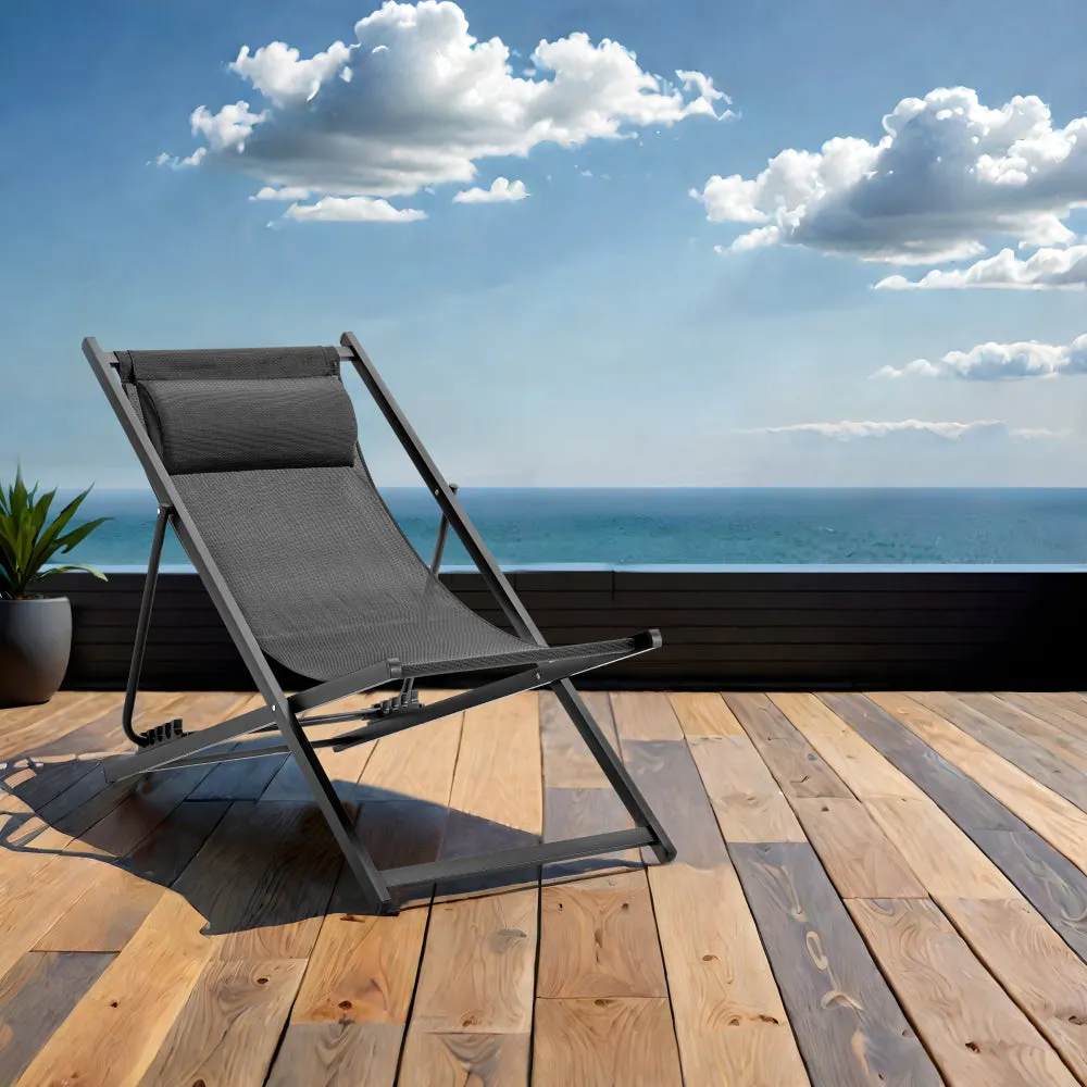 Duka Outdoor Relaxing Lounge Accent Folding Steel Patio Beach Chair Black
