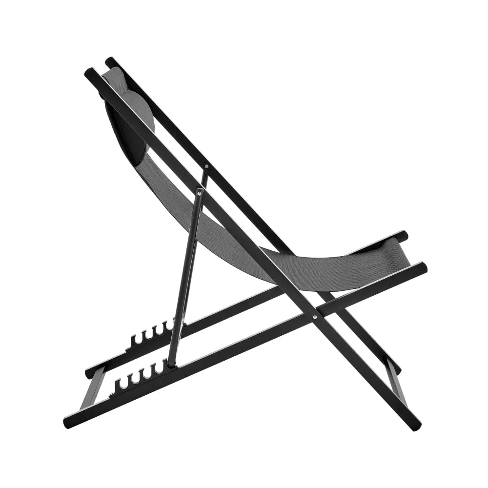Duka Outdoor Relaxing Lounge Accent Folding Steel Patio Beach Chair Black