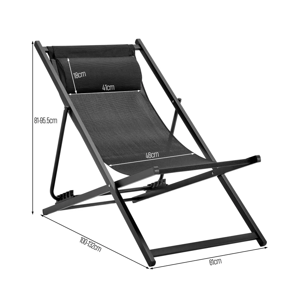 Duka Outdoor Relaxing Lounge Accent Folding Steel Patio Beach Chair Black