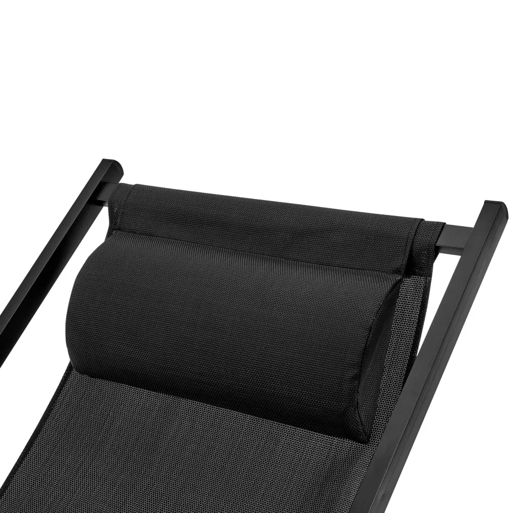 Duka Outdoor Relaxing Lounge Accent Folding Steel Patio Beach Chair Black