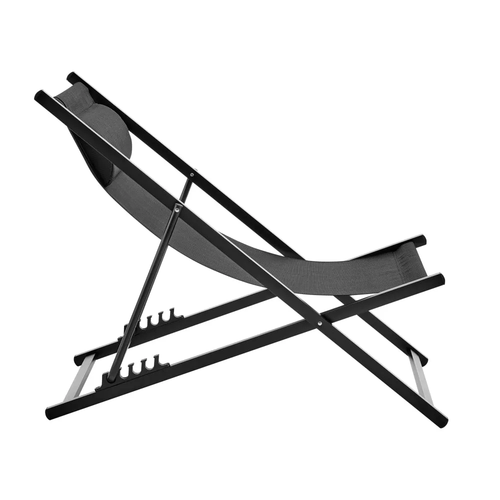 Duka Outdoor Relaxing Lounge Accent Folding Steel Patio Beach Chair Black