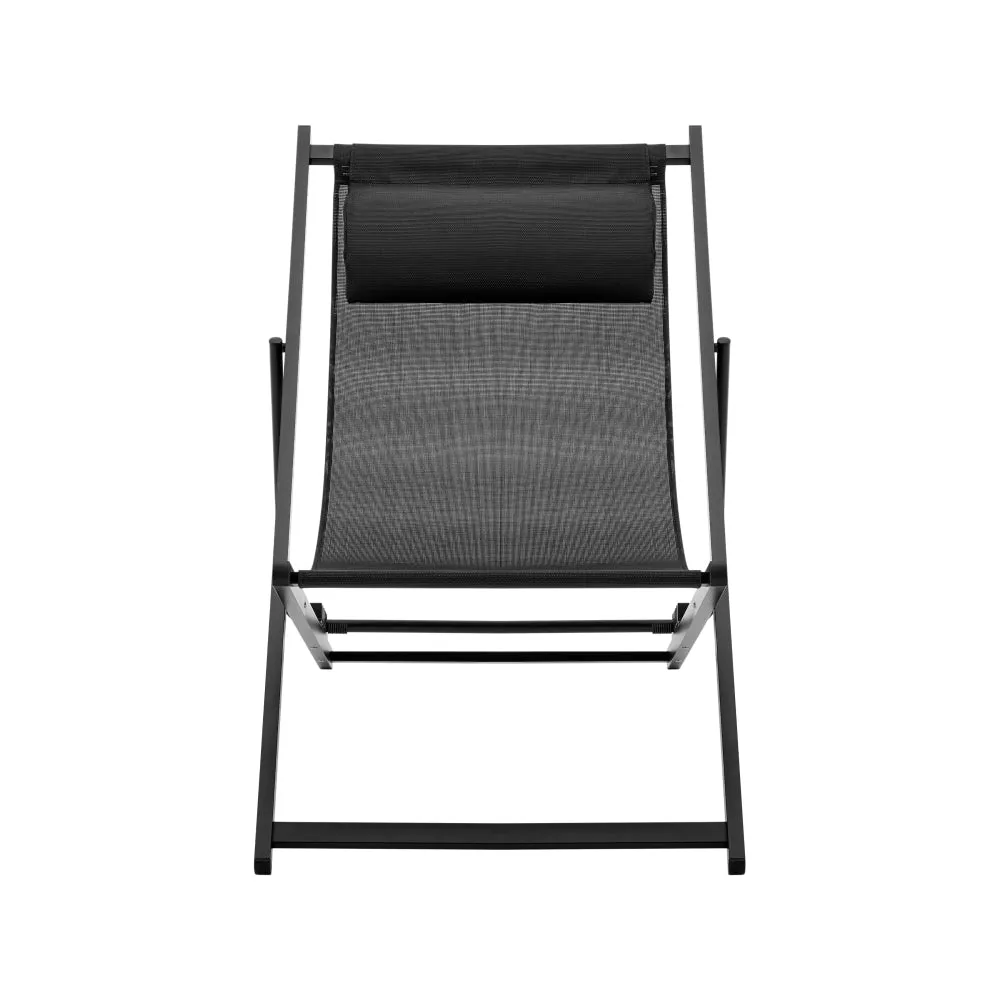Duka Outdoor Relaxing Lounge Accent Folding Steel Patio Beach Chair Black
