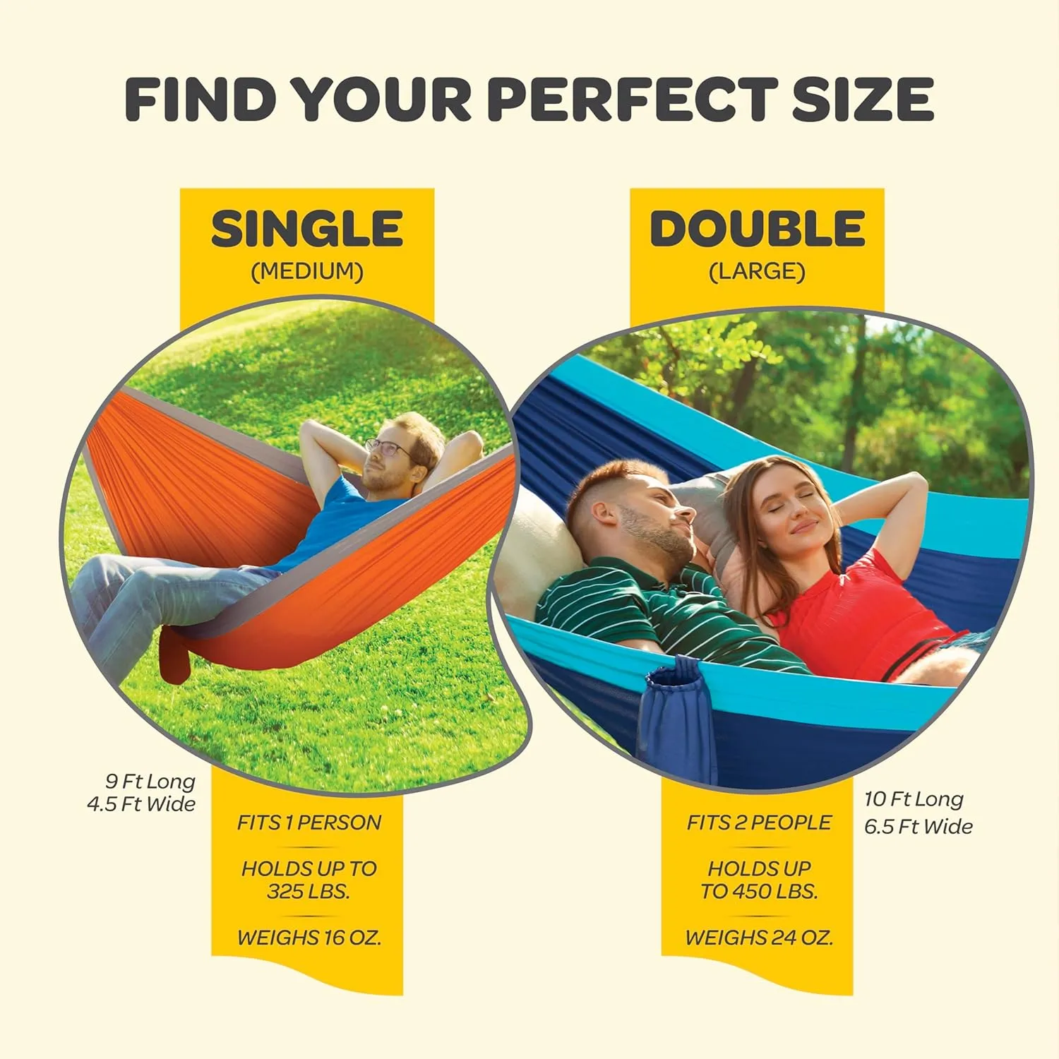 Durable Hammock 500 lb Capacity, Nylon Camping Hammock Chair - Double or Single Sizes w/Tree Straps and Attached Carry Bag - for Travel/Backpacking/Beach/Backyard (Large, Dark Blue & Forest Green)