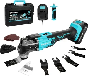 DURATECH 20V Cordless Oscillating Multi-Tool Kit with 6 Variable Speeds, 3° Oscillation Angle, 24PCS Accessories, 2.0Ah Battery, Charger & Carrying Case, for Cutting, Scraping, Sanding