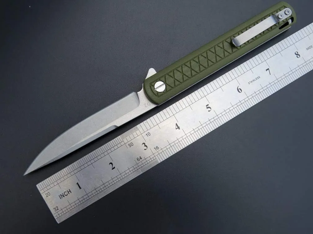 Eafengrow EF16 Folding Knife Flipper Ball Bearing Point D2 Blade G10 Handle with Pocket Clip Everday Carry Pocket Knife Liner Lock Camping Tactical Outdoor Multitool (Army Green)