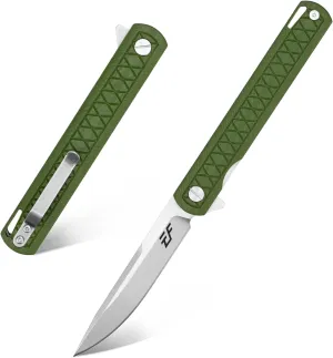Eafengrow EF16 Folding Knife Flipper Ball Bearing Point D2 Blade G10 Handle with Pocket Clip Everday Carry Pocket Knife Liner Lock Camping Tactical Outdoor Multitool (Army Green)