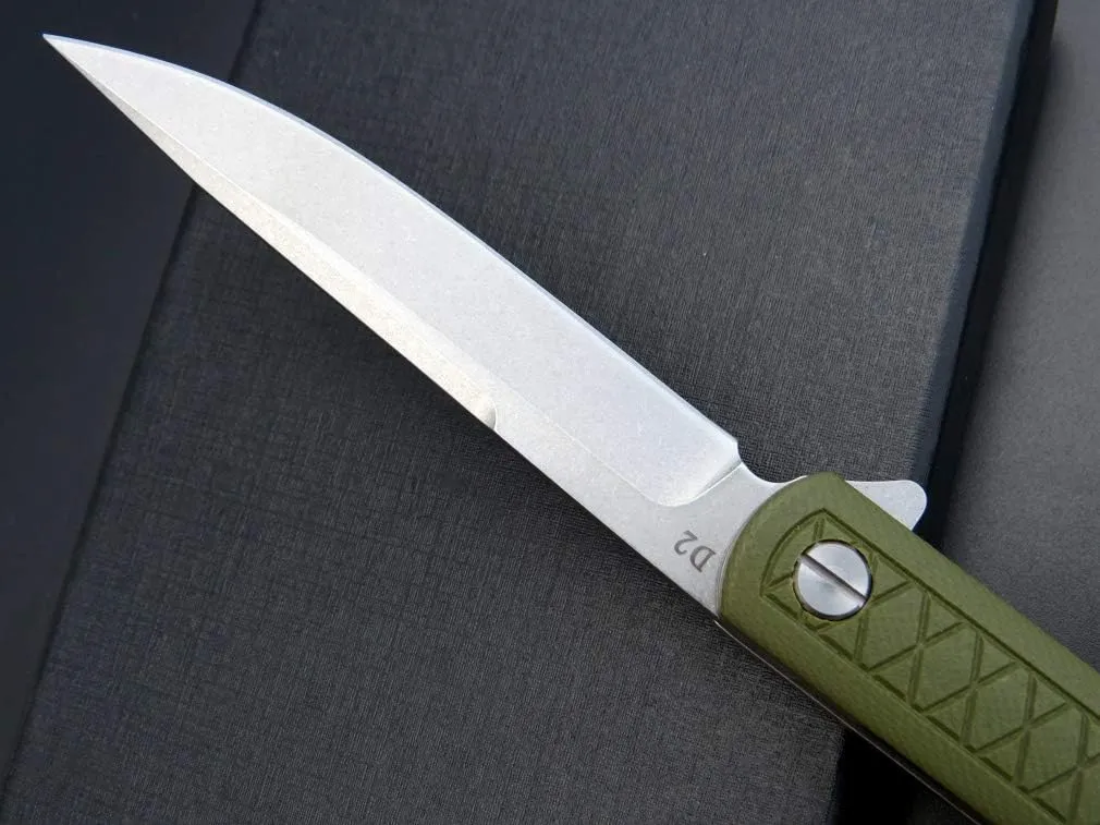 Eafengrow EF16 Folding Knife Flipper Ball Bearing Point D2 Blade G10 Handle with Pocket Clip Everday Carry Pocket Knife Liner Lock Camping Tactical Outdoor Multitool (Army Green)