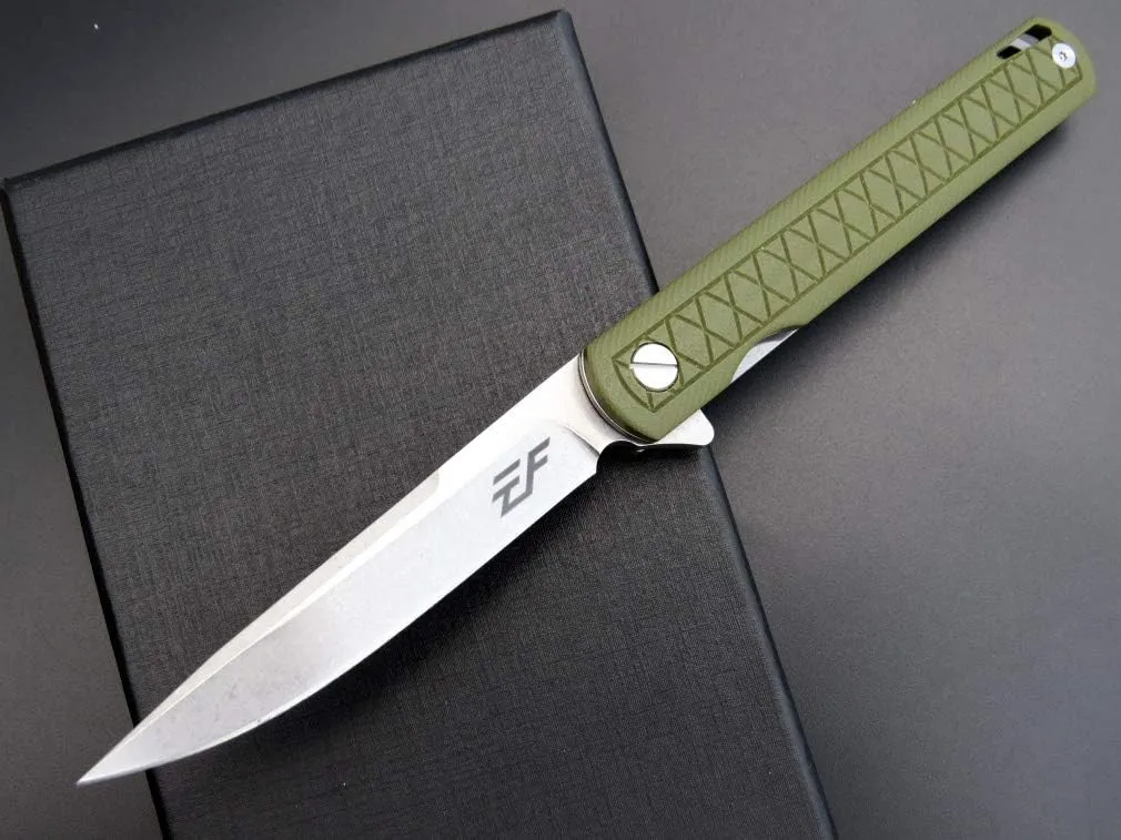 Eafengrow EF16 Folding Knife Flipper Ball Bearing Point D2 Blade G10 Handle with Pocket Clip Everday Carry Pocket Knife Liner Lock Camping Tactical Outdoor Multitool (Army Green)