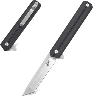 Eafengrow EF65 Flipper Folding Lock Knife Ball Bearing D2 Blade and G10 Steel Handle Pocket Assisted Multitool with Clip Everday Carry (EF65-T-black)