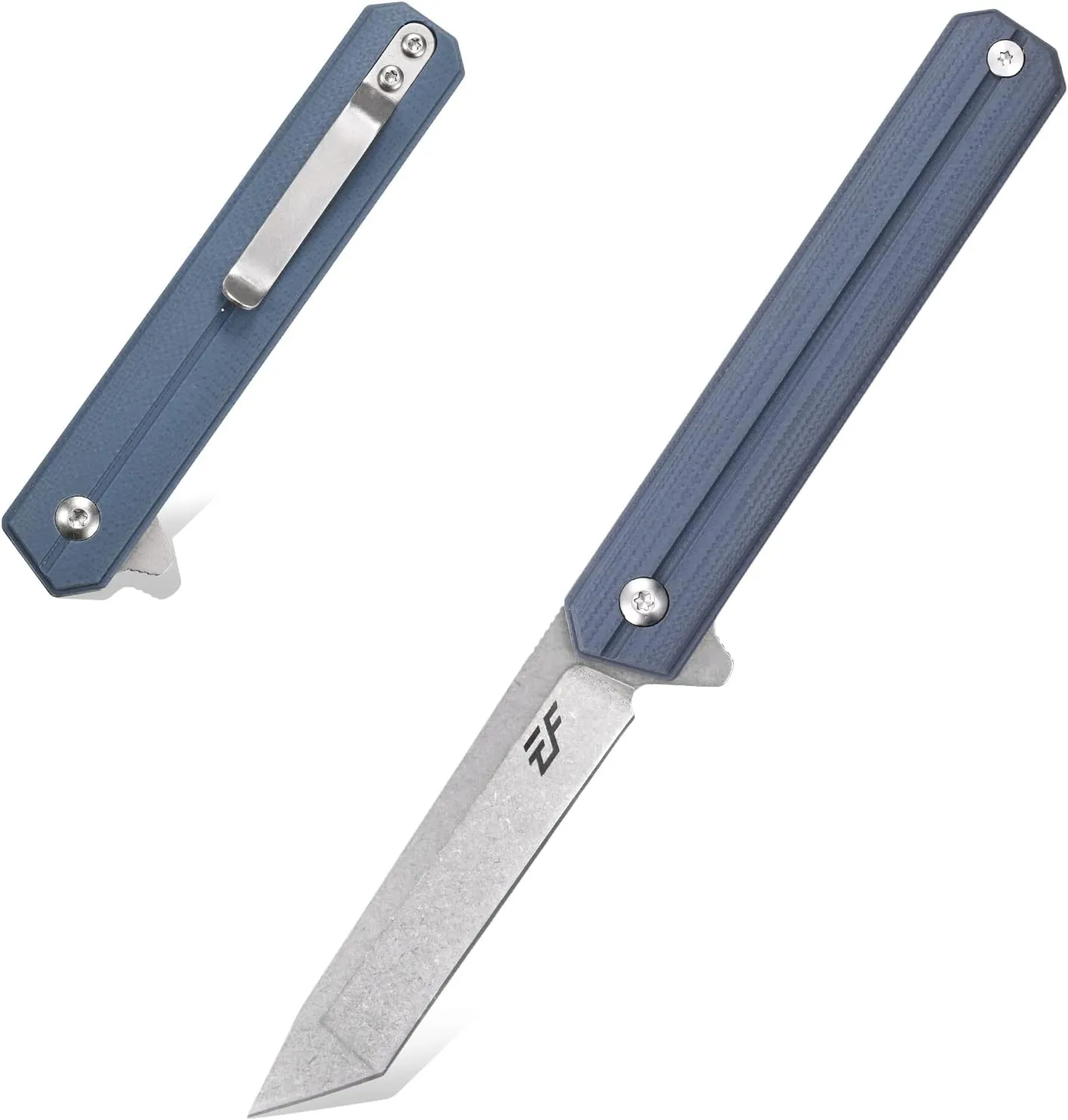 Eafengrow EF65 Flipper Folding Lock Knife Ball Bearing D2 Blade and G10 Steel Handle Pocket Assisted Multitool with Clip Everday Carry (EF65-T-gray blue)