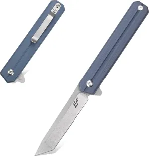 Eafengrow EF65 Flipper Folding Lock Knife Ball Bearing D2 Blade and G10 Steel Handle Pocket Assisted Multitool with Clip Everday Carry (EF65-T-gray blue)