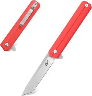Eafengrow EF65 Flipper Folding Lock Knife Ball Bearing D2 Blade and G10 Steel Handle Pocket Assisted Multitool with Clip Everday Carry (EF65-T-red)