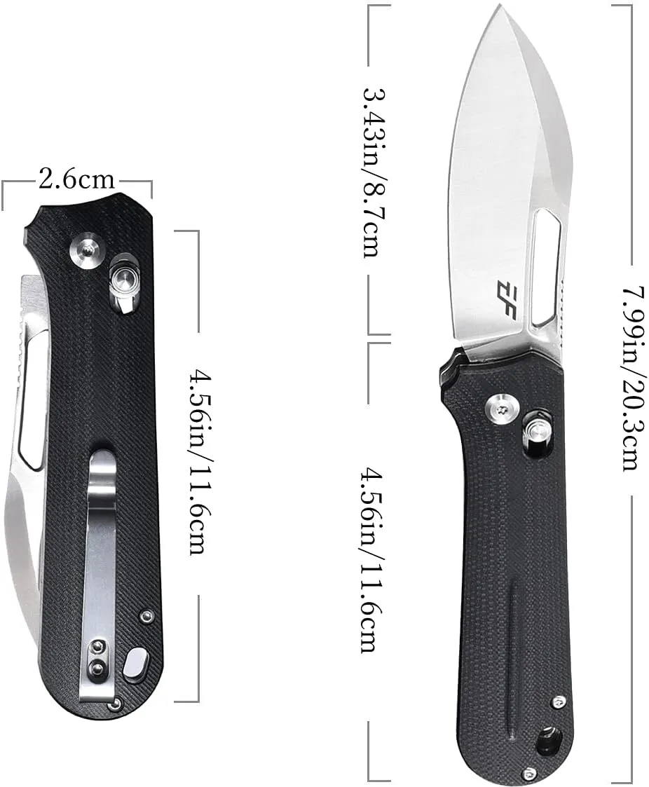 Eafengrow EF963 Folding Knife D2 Blade G10 Handle with Pocket Clip Axis Lock EDC Multitool Knives for Working Camping Outdoor (Black)