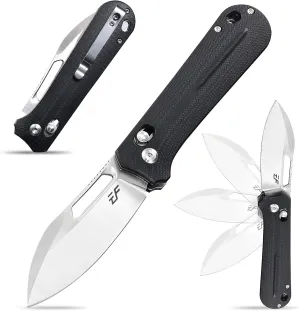 Eafengrow EF963 Folding Knife D2 Blade G10 Handle with Pocket Clip Axis Lock EDC Multitool Knives for Working Camping Outdoor (Black)